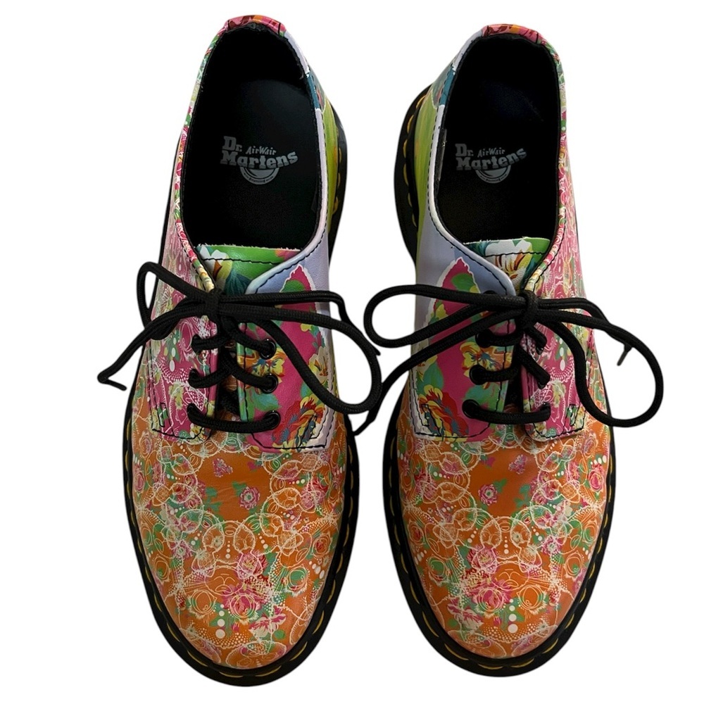 Dr. Martens Smiths Daze Lace Up Oxford Floral Cat Print Shoes Ladies Size 7 EUC - Picture 2 of 8